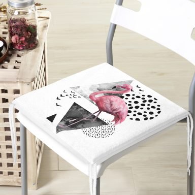 Martı Desenli Flamingo Temalı Dijital Baskılı Fermuarlı Sandalye Minderi