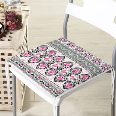 Simetrik Çini Motifli Fermuarlı Sandalye Minderi