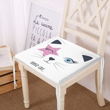 Süper Cat Motifli Modern Dijital Baskılı Fermuarlı Sandalye Minderi