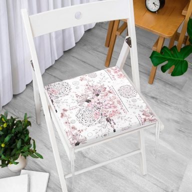 Pudra Renk İşleyen Çarklar Motifli Fermuarlı Sandalye Minderi