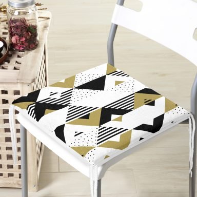 Hardal Renk Geometrik Şekiller Temalı Fermuarlı Sandalye Minderi