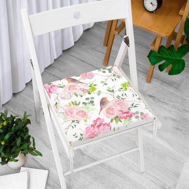 Renkli Kuş Motifli Dijital Baskılı Fermuarlı Sandalye Minderi