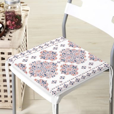Çini Karo Motifli Dijital Baskılı Modern Fermuarlı Sandalye Minderi