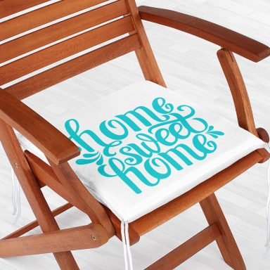 Turkuaz Home Sweet Home Dijital Baskılı Fermuarlı Sandalye Minderi