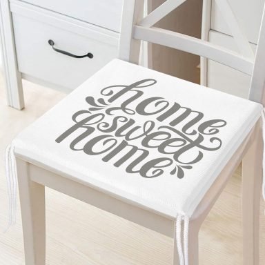 Gri Home Sweet Home Modern Dijital Baskılı Fermuarlı Sandalye Minderi
