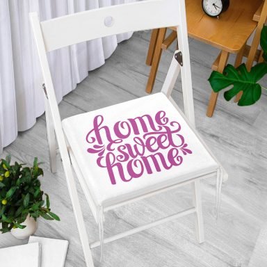 Eflatun Home Sweet Home Dijital Baskılı Fermuarlı Sandalye Minderi