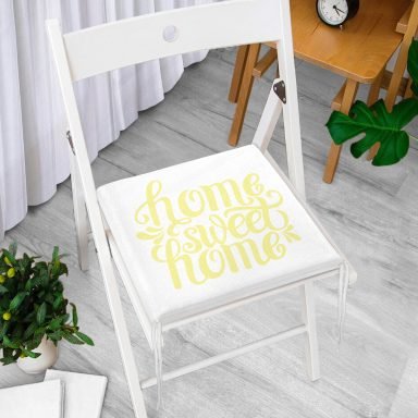Sarı Home Sweet Home Fermuarlı Sandalye Minderi