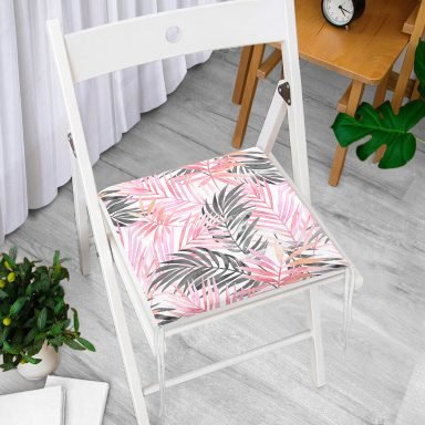 Pembe Gri Yaprak Temalı Dijital Baskılı Fermuarlı Sandalye Minderi