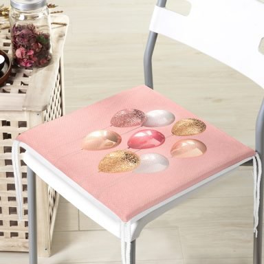 Pembe Zeminli Balonlar Desenli Fermuarlı Sandalye Minderi