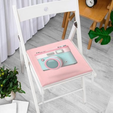 Nostaljik Fotoğraf Makinası 3D Dijital Baskılı Fermuarlı Sandalye Minderi