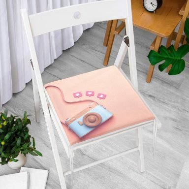 3D Instagram Fotoğraf Makinası Desenli Dijital Baskılı Fermuarlı Sandalye Minderi