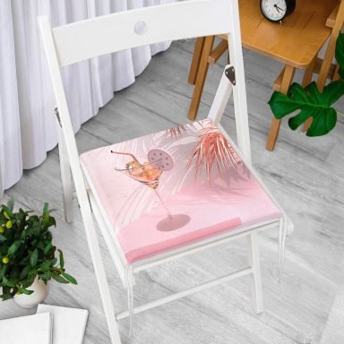 Palmiye ve Kadeh Resimli Dijital Baskılı Fermuarlı Sandalye Minderi