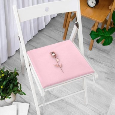 Pembe Zeminli Altın Gül 3D Baskılı Fermuarlı Sandalye Minderi