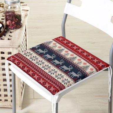 Yılbaşı Geyikleri Motifli Dijital Baskılı Fermuarlı Sandalye Minderi