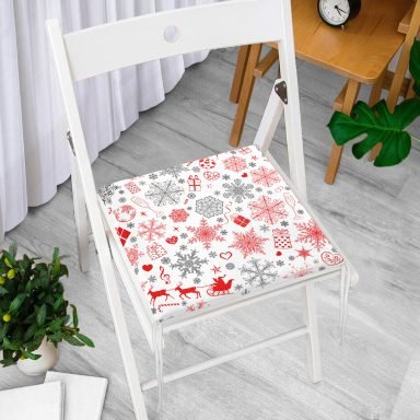 Yılbaşı Motifleri Dijital Baskılı Dekoratif Fermuarlı Sandalye Minderi