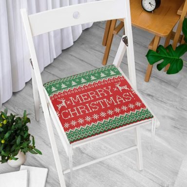 Merry Christmas Motifli Dijital Baskılı Fermuarlı Sandalye Minderi
