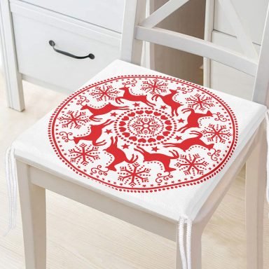 Geometrik Yılbaşı Geyikleri Dijital Baskılı Fermuarlı Sandalye Minderi