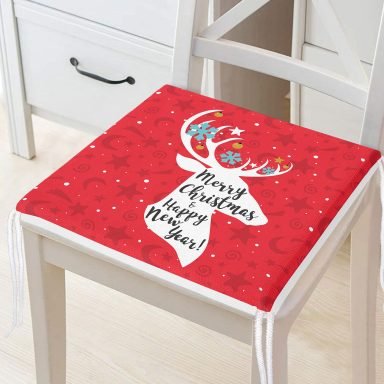 Merry Christmas Geyik Desenli Dekoratif Fermuarlı Sandalye Minderi