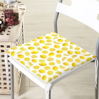 Limon Desenli 3D Dijital Baskılı Dekoratif Fermuarlı Sandalye Minderi