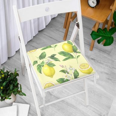Özel Tasarım Limon Desenli Modern Dijital Baskılı Fermuarlı Sandalye Minderi
