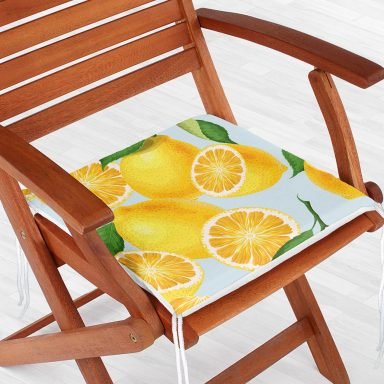 Mavi Zeminli Limon Desenli Dekoratif Fermuarlı Sandalye Minderi