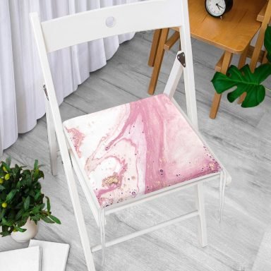 Pembe Beyaz Mermer Desenli Dijital Baskılı Fermuarlı Sandalye Minderi