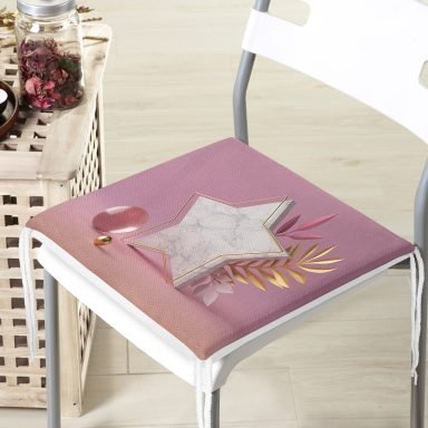 Modern Pembe Zeminli 3D Yıldız Desenli Dekoratif Fermuarlı Sandalye Minderi