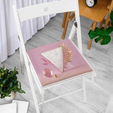 Pembe Zeminli Üçgen Mermer Motifli Modern Fermuarlı Sandalye Minderi
