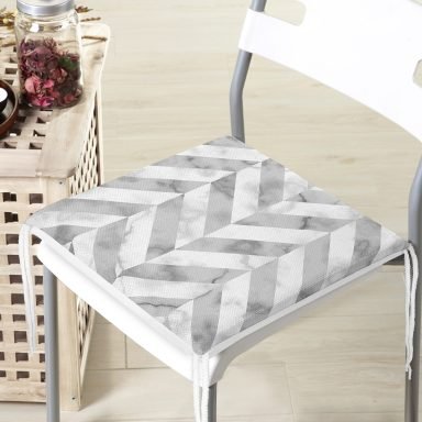 Geometrik Desenli Mermer Zeminli Modern Fermuarlı Sandalye Minderi