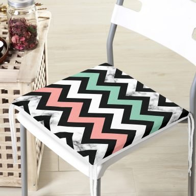 Pembe Mavi Geometrik Mermer Zeminli Dijital Baskılı Fermuarlı Sandalye Minderi