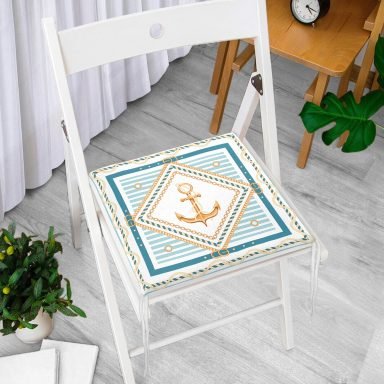 Denizci Motifli Özel Tasarım Dijital Baskılı Modern Fermuarlı Sandalye Minderi