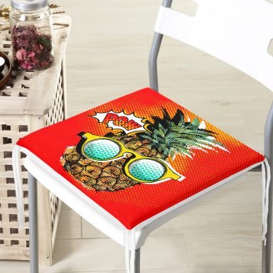 Kırmızı Zemin Ananas Desenli Dekoratif Fermuarlı Sandalye Minderi