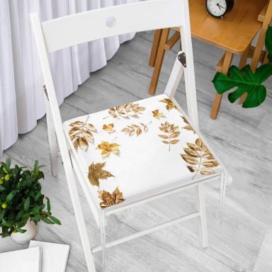 3D Altın Renkli Yapraklar Desenli Dekoratif Fermuarlı Sandalye Minderi