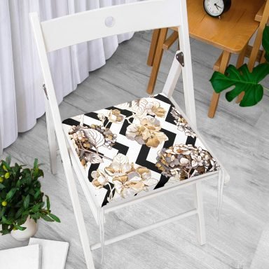 Zigzag Zeminde Çiçekler Temalı Modern Fermuarlı Sandalye Minderi