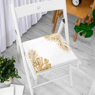 3D Altın Renkte Yapraklar Temalı Modern Fermuarlı Sandalye Minderi