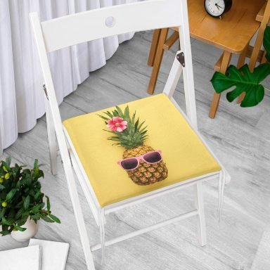 Sarı Zeminli 3D Ananas Modern Tasarımlı Fermuarlı Sandalye Minderi