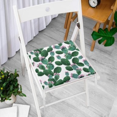 Kaktüs Desenli Watercolor Renkli Modern Fermuarlı Sandalye Minderi