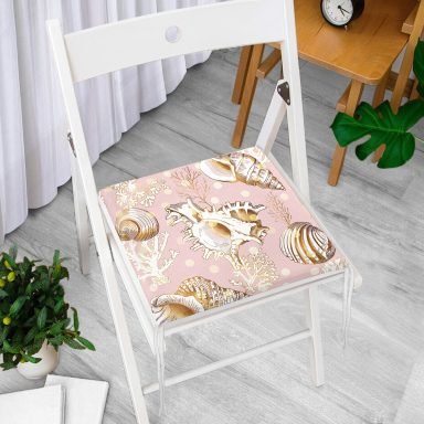 Pembe Zeminde Deniz Kabukları Modern Fermuarlı Sandalye Minderi