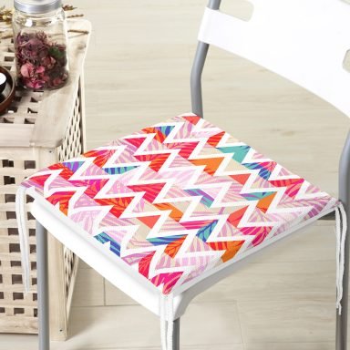 Geometrik Desenli Renkli Zeminli Modern Fermuarlı Sandalye Minderi