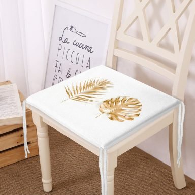 3D Altın Görünümlü Palmiye Yaprakları Modern Fermuarlı Sandalye Minderi