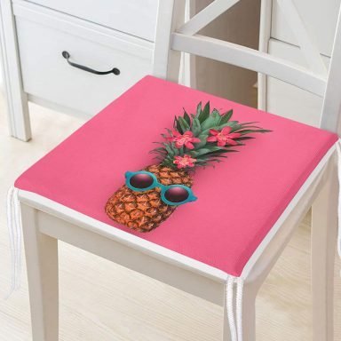 Fuşya Zeminli Ananas Desenli Modern Fermuarlı Sandalye Minderi