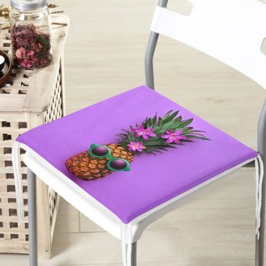Mor Zeminde Ananas Desenli Modern Fermuarlı Sandalye Minderi