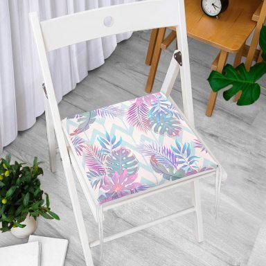 Pudra Zeminli Geometrik Palmiye Yaprakları Modern Fermuarlı Sandalye Minderi