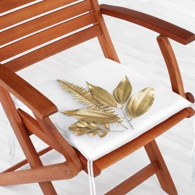 3D Altın Görünümlü Yapraklar Desenli Modern Fermuarlı Sandalye Minderi