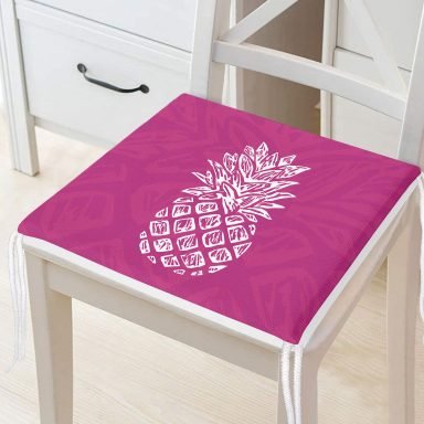 Fuşya Zeminde Ananas Desenli Modern Tasarım Fermuarlı Sandalye Minderi