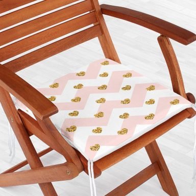 Pembe Zigzag Desenli Altın Detaylı Modern Fermuarlı Sandalye Minderi
