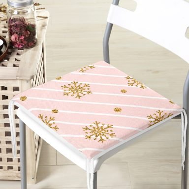 Pembe Zeminde Kartanesi Detaylı Özel Tasarım Fermuarlı Sandalye Minderi
