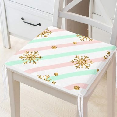 Pembe Mavi Zeminde Kar Tanesi Detaylı Modern Fermuarlı Sandalye Minderi