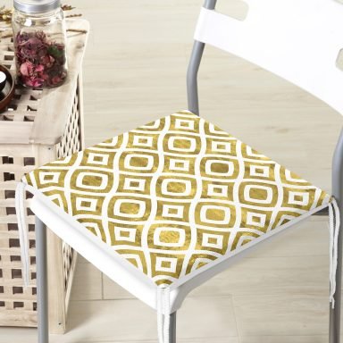 Geometrik Şekilli Altın Detaylı Modern Fermuarlı Sandalye Minderi