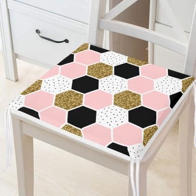 Geometrik Petek Desenli Altın Detaylı Modern Fermuarlı Sandalye Minderi